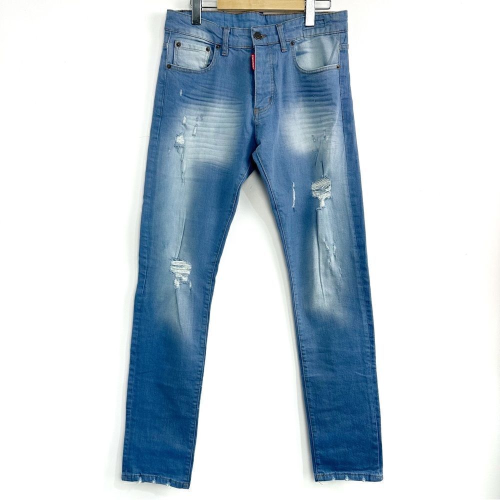 Dsquared2 Mid Rise Slim Fit Straight Leg Distressed Jeans Sz 46 euro